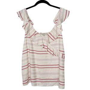Loft‎ Top Size Large Sleeveless Blosue Striped Ruffle White Pink